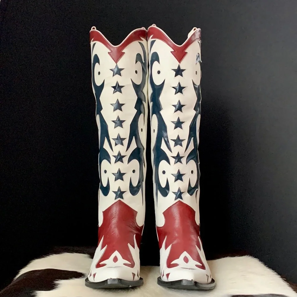 SOLD JEFFREY CAMPBELL Star Tall Knee High Cowboy Cowgirl Western Boots 40 9.5 - Picture 4 of 8